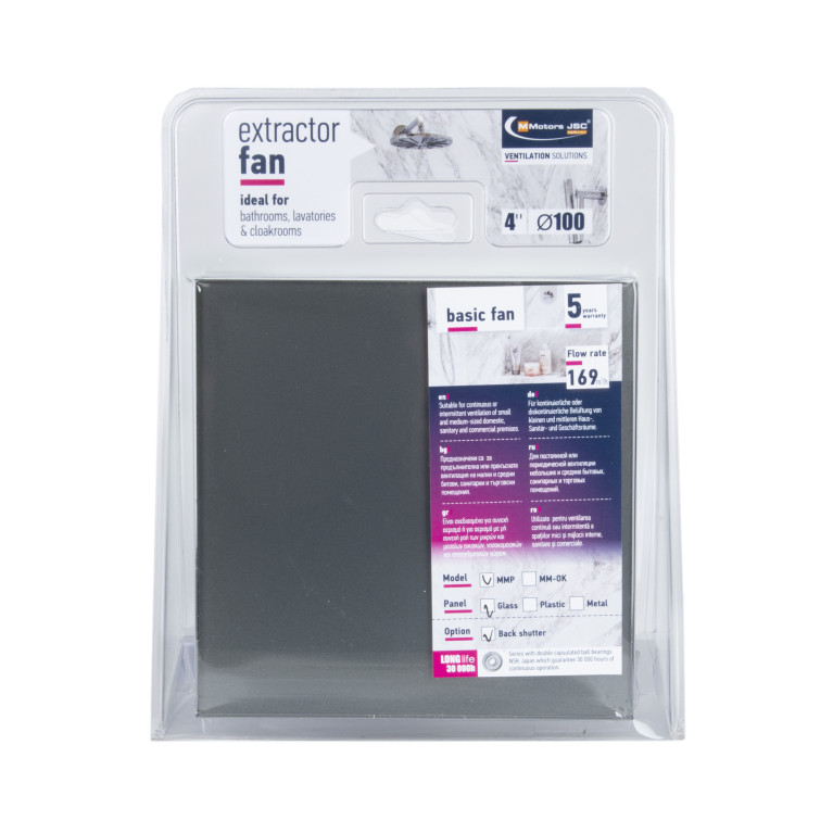 Designer fan MMP 100, 169 m³ / h, glass, dark gray