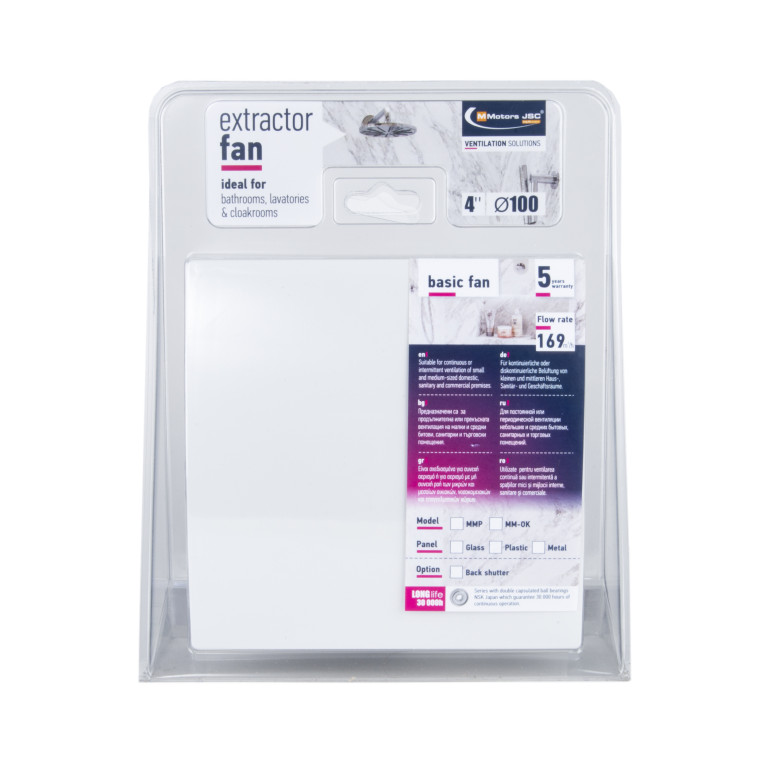 Designer fan MMP 100, 169 m³ / h, glass, white gloss