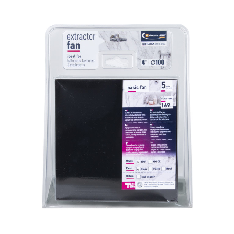 Designer fan MMP 100, 169 m³ / h, glass, gloss black