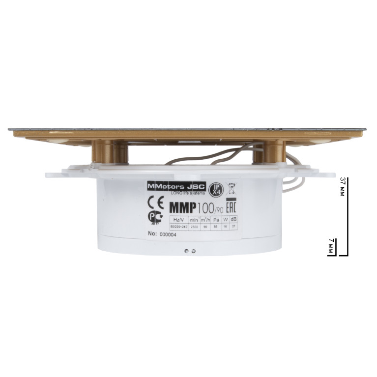 Designer ultra-thin fan MMP 100, 90 m³ / h, glass, gold mosaic