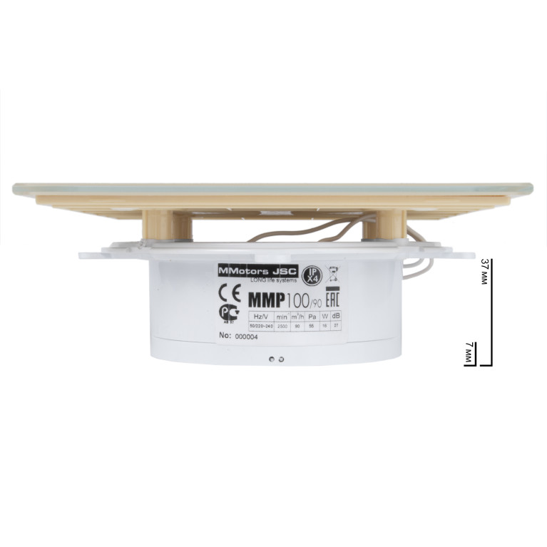 Designer ultra-thin fan MMP 100, 90 m³ / h, glass, cream