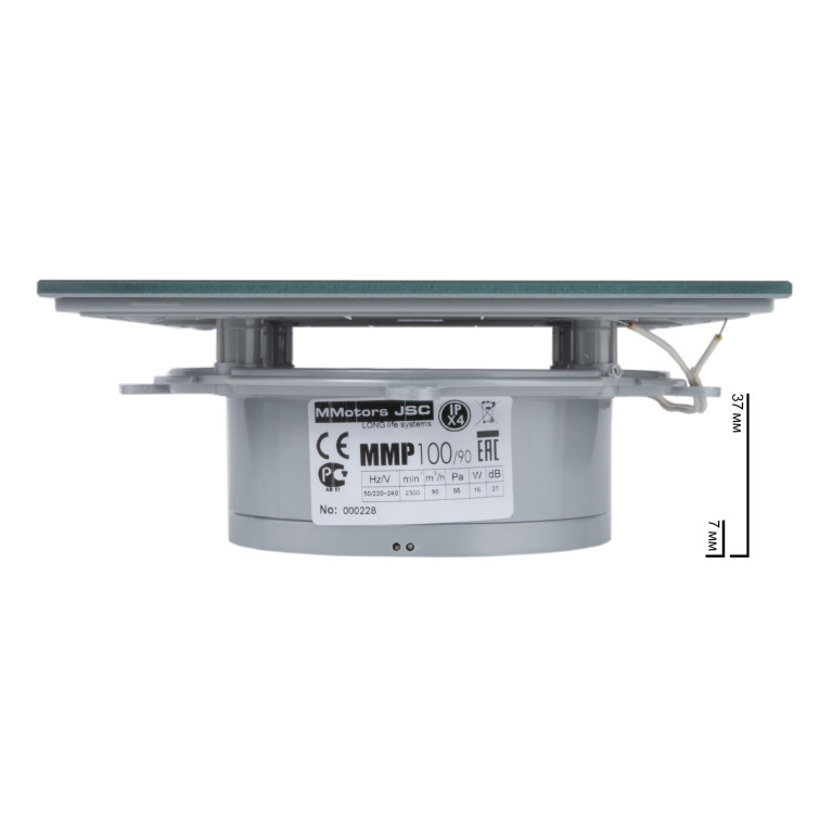 Ultra-thin exhaust fan with low installation depth MMP 100, 90 m³ / h, glass, dark gray