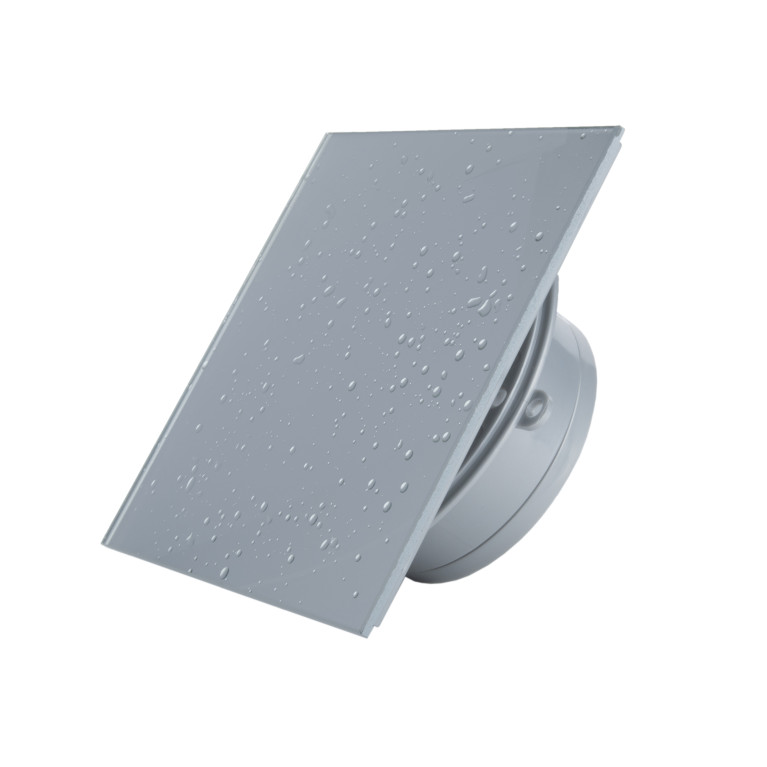 Designer super slim fan MMP 100, 90 m³ / h, glass, light gray with drops