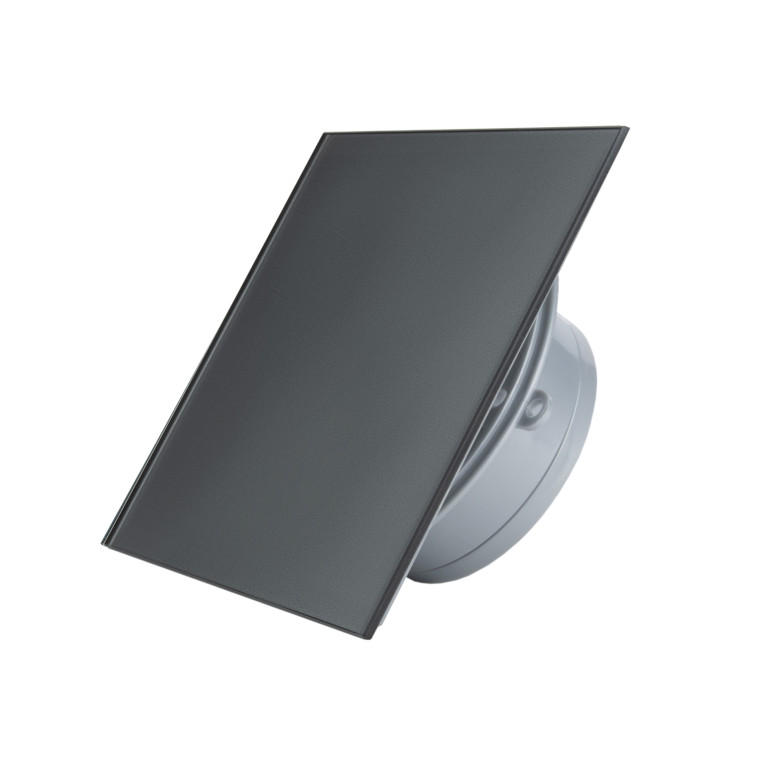 Low-voltage ultra-thin fan MMP LV 100, 90 m³/h, 12V, glass, dark gray