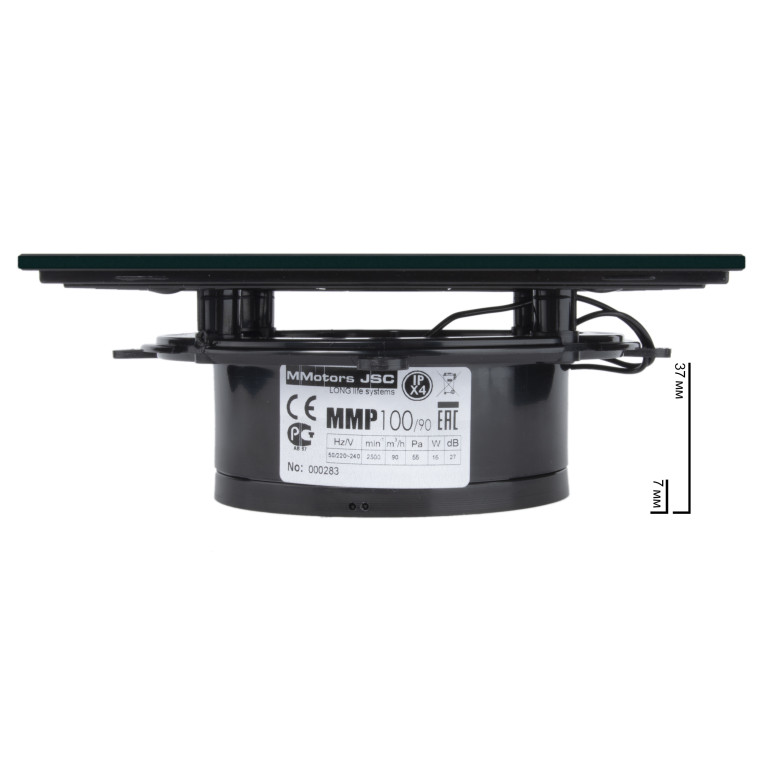 Ultra-thin exhaust fan with low installation depth MMP 100, 90 m³ / h, glass, matt black
