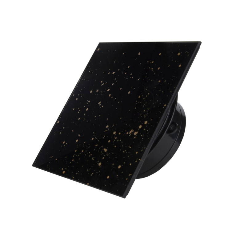Low-voltage ultra-thin fan MMP LV 100, 90 m³/h, 12V, glass, black and gold