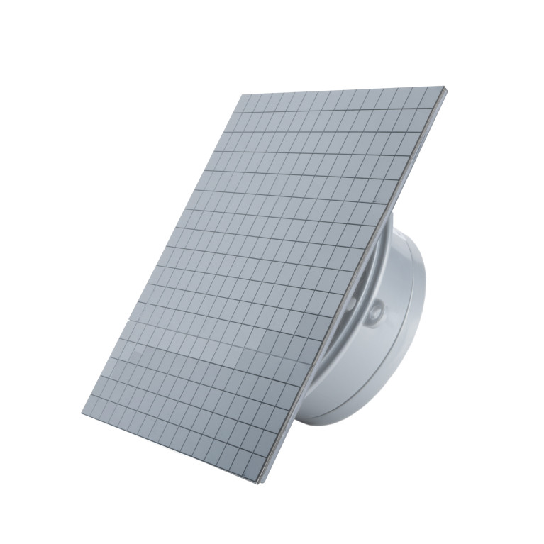 Low-voltage ultra-thin fan MMP LV 100, 90 m³/h, 12V, glass, chrome mosaic