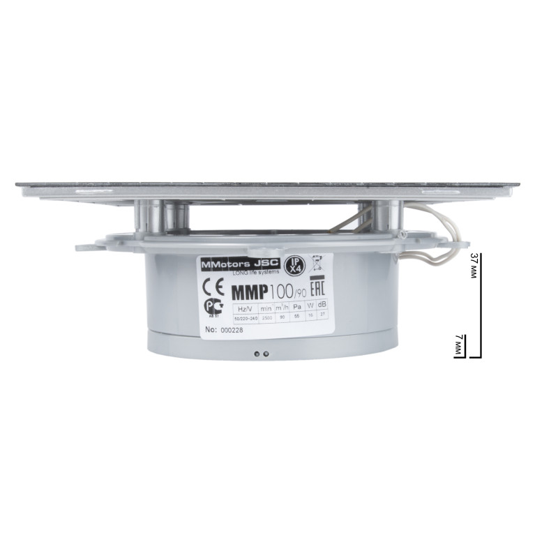 Designer ultra-thin fan MMP 100, 90 m³ / h, glass, chrome mosaic