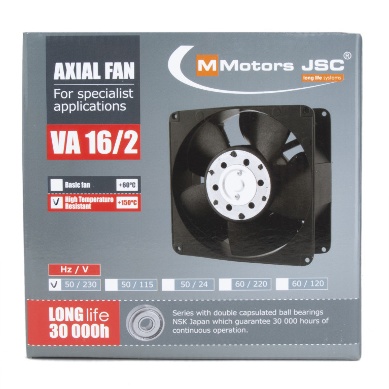 Heat-resistant axial compact fan VA 16/2 T 150, 230 V/AC, 240 m³ / h, 150x150x55 mm